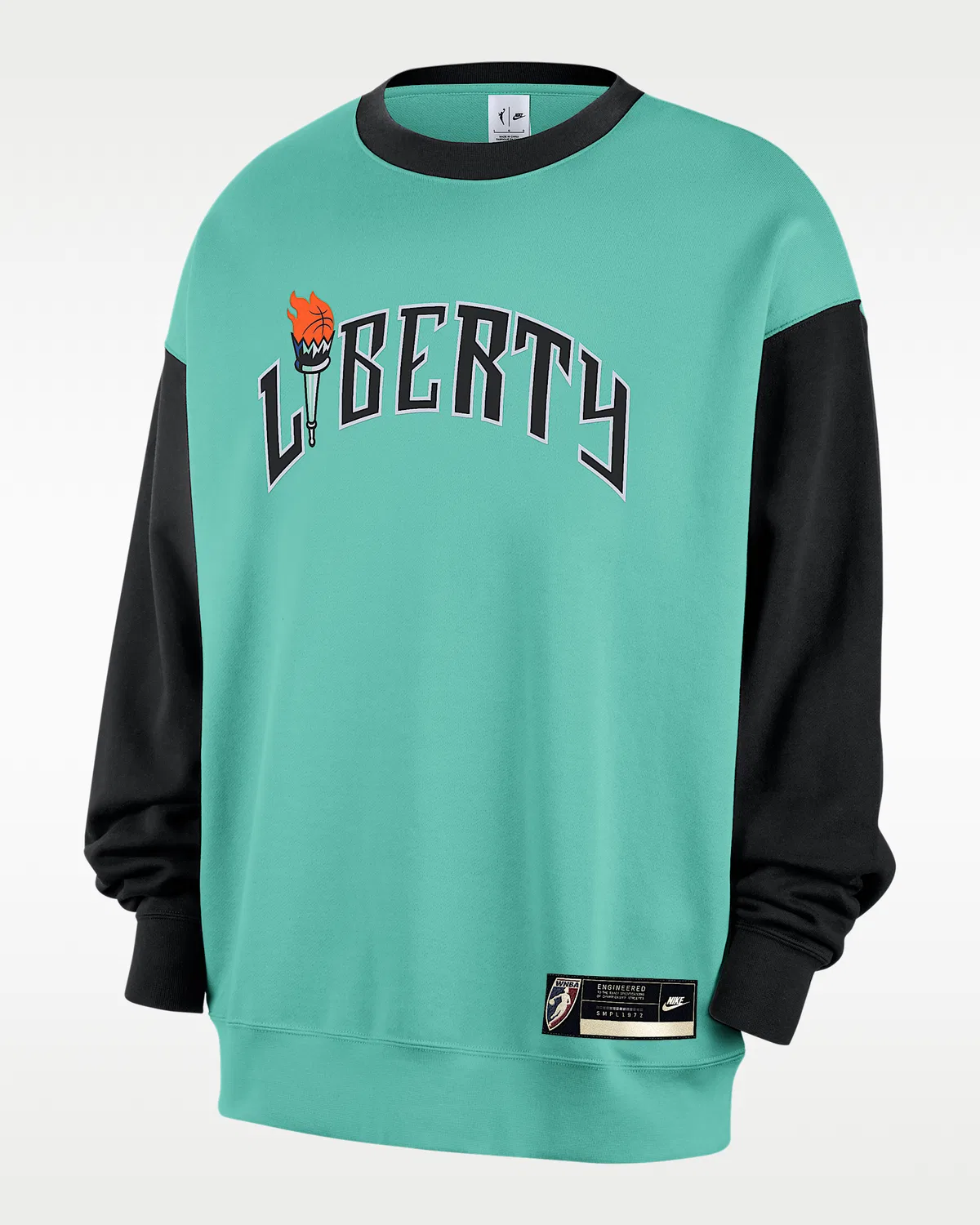 Nike Women's WNBA Fleece Crew-Neck Sweatshirt New York Liberty Court Origins, Mint/Black/Black