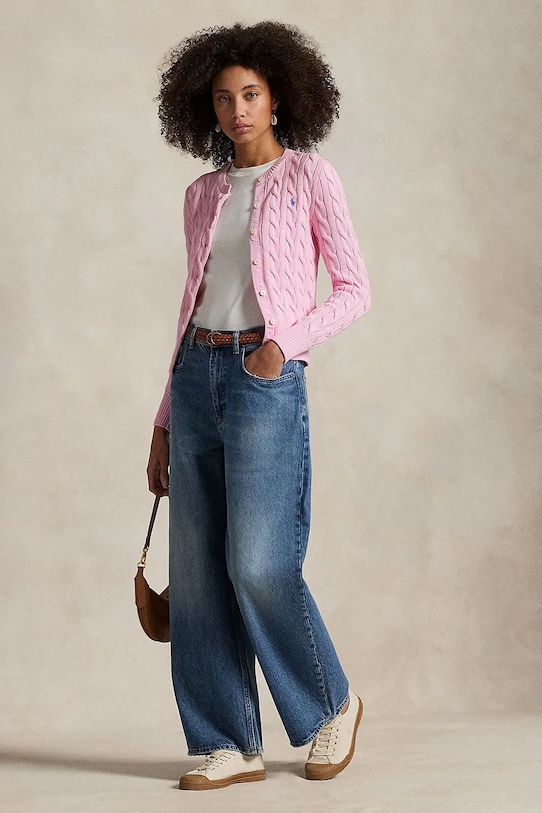 Хлопковый кардиган Polo Ralph Lauren, розовый — фото 3