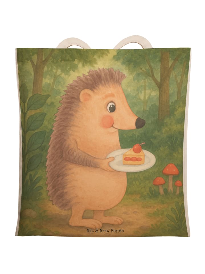 

Mr. & Mrs. Panda Сумка-шоппер с изображением ежика и кусочка торта, без слогана, белого цвета