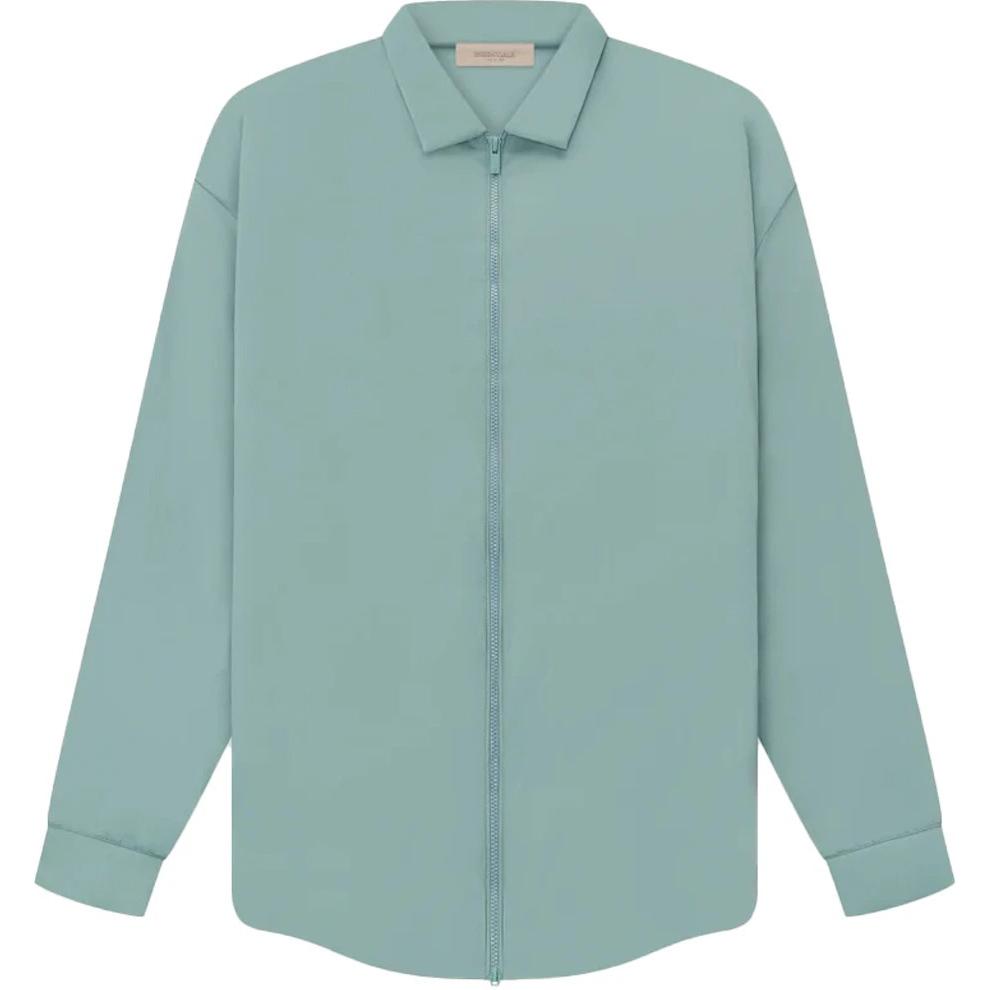 Fear Of God Essentials Рубашка-куртка на молнии с тисненым логотипом, Platane Green — фото 2