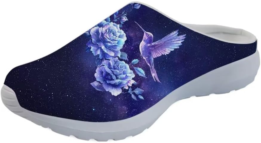 

GLENLCWE Унисекс сабо с принтом американского флага для мужчин и женщин, туфли-мюли, сабо на мягкой подошве, сетчатые тапочки для дома, пляжа и работы медсестрой, Galaxy Hummingbird Rose