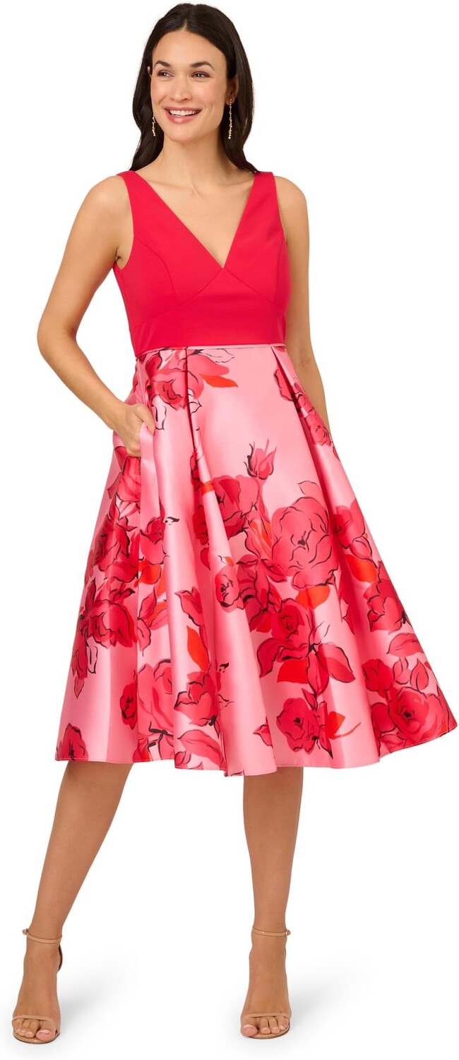

Платье Adrianna Papell Printed Midi Dress, цвет Pink/Red Multi