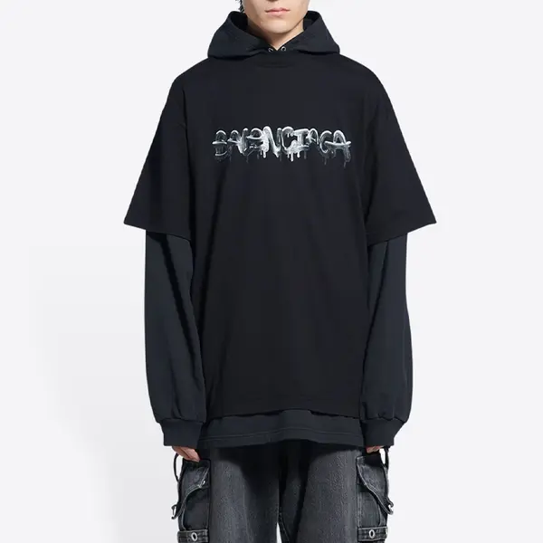 Толстовка slime double long sleeve hooded t-shirt 'black' Balenciaga, черный — фото 4