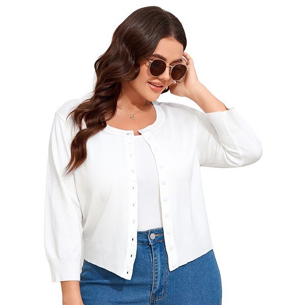

Кардиган женский plus size с 3/4 рукавом и пуговицами Yesfashion, White