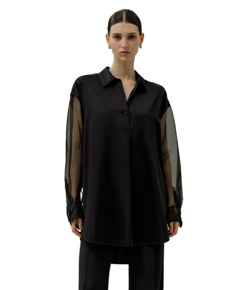 

Женская шелковая блузка с рукавами из органзы LILYSILK, Black