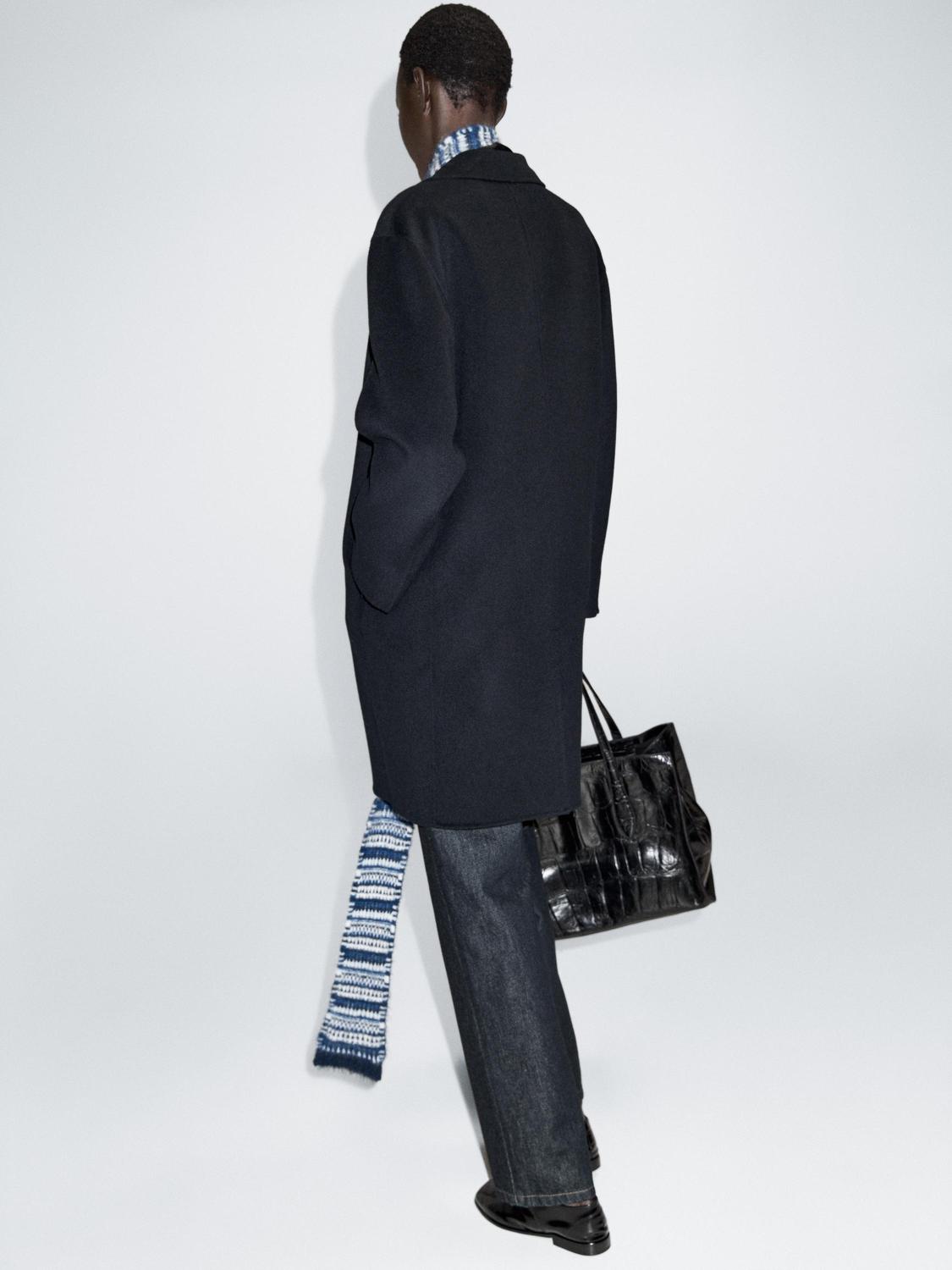 

Длинное пальто из смесовой шерсти с двумя пуговицами Massimo Dutti, темно-синий