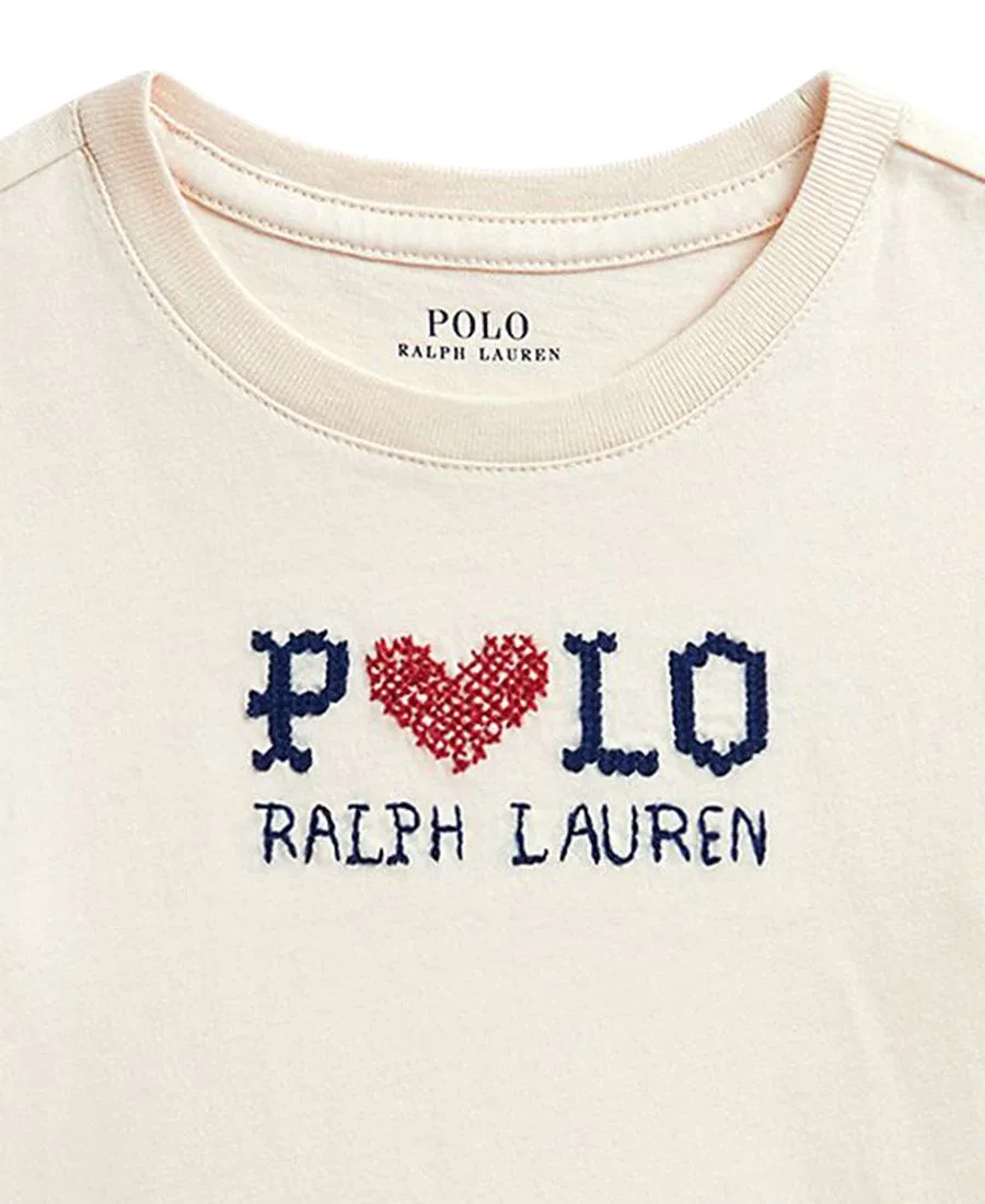 Детская футболка с вышивкой Polo Ralph Lauren, Estate Cream — фото 3