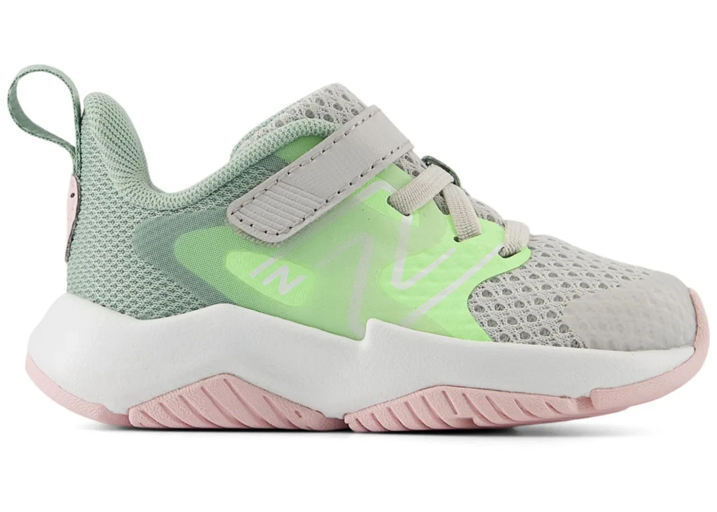 Детские кроссовки для бега с системой шнуровки Bungee Lace New Balance Rave Run v2, Grey Matter Mint Flash Mosaic Green