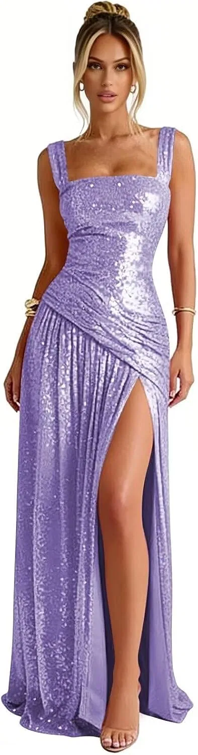 Женское вечернее платье пайетки длинное с разрезом Formal, Lavender