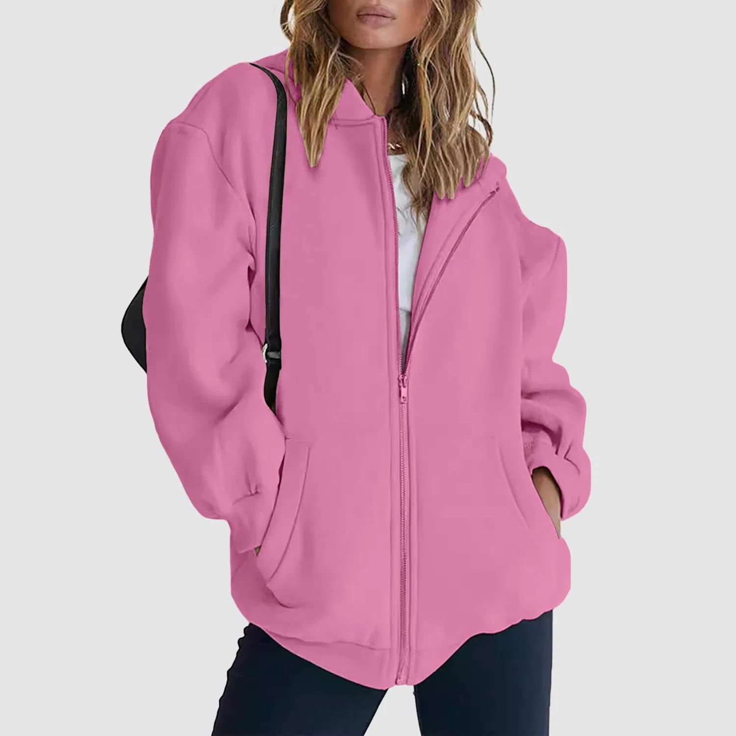 Женский худи oversize с капюшоном и молнией, хлопковый, D-rosa — фото 2