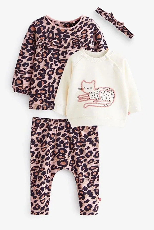 Детский комплект из футболки и шорт хлопковый с принтом Next Baby, Leopard