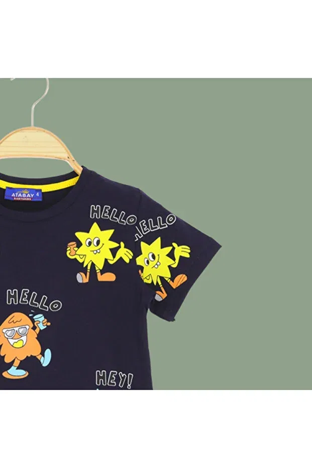 Детская футболка с принтом Hello Hey Cute Colorful Cheerful Printed Tshirt Seasonal Cotton Nr Narrengi, Navy Blue — фото 2