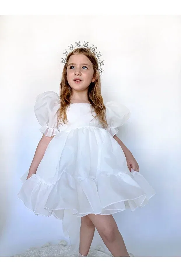 Детское платье для девочек с коротким рукавом-фонарик Linola Baby Kids, Ecru — фото 4