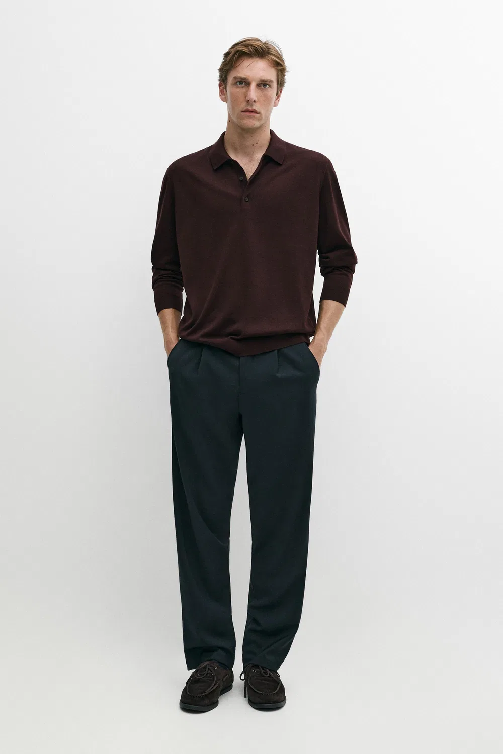 Поло-свитер Massimo Dutti 100% Merino Wool Knit, бордовый — фото 3