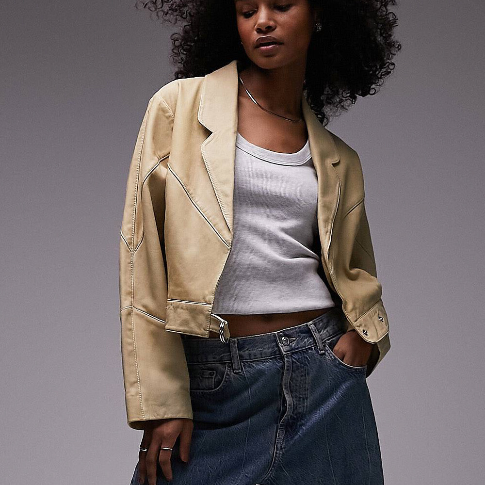 

Куртка Topshop Cropped Real Leather, ванильный