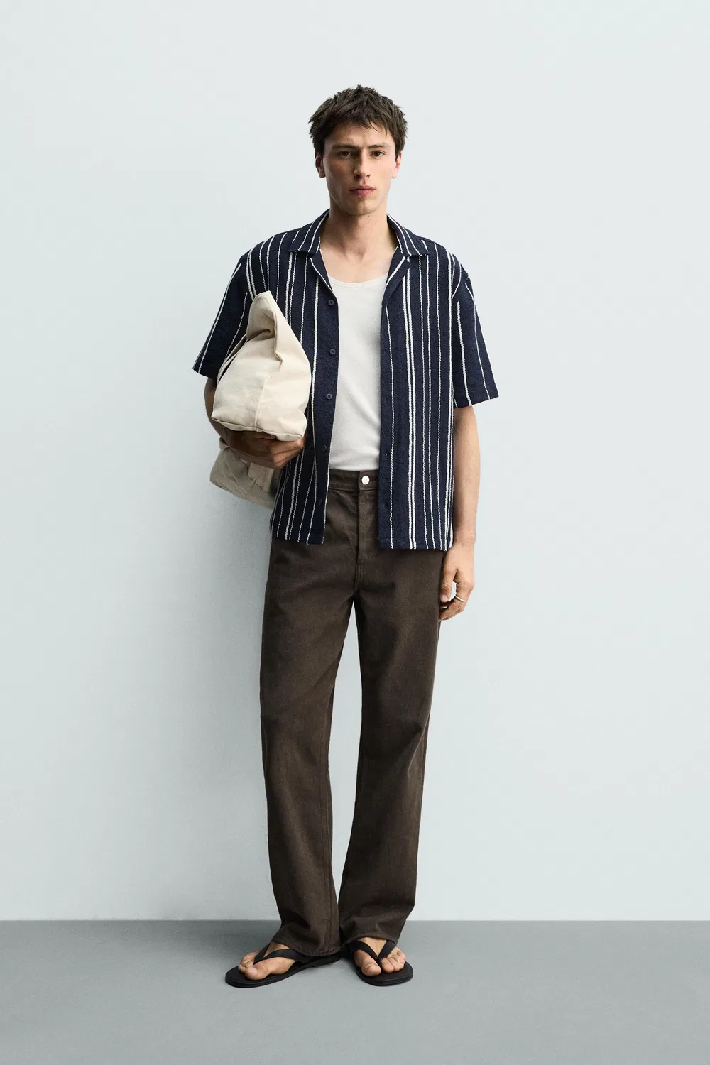 Рубашка из жаккарда в полоску, стандартного кроя ZARA, Navy Blue