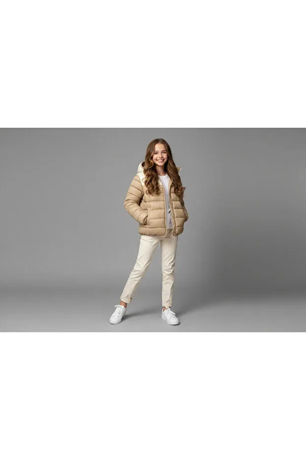 Детская зимняя пуховая куртка с капюшоном Young Melisam.Msg, Beige — фото 3