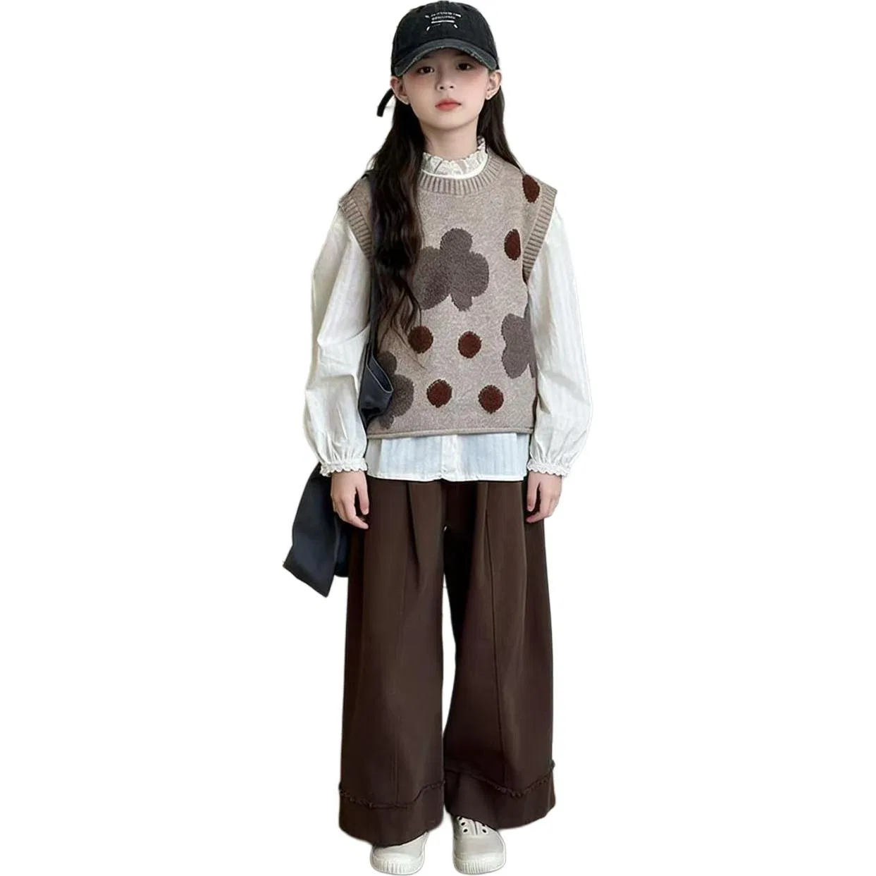 Детский комплект из жилета, рубашки и широких брюк Dot Vest+Shirt+Wide Leg Pants PLANDOO