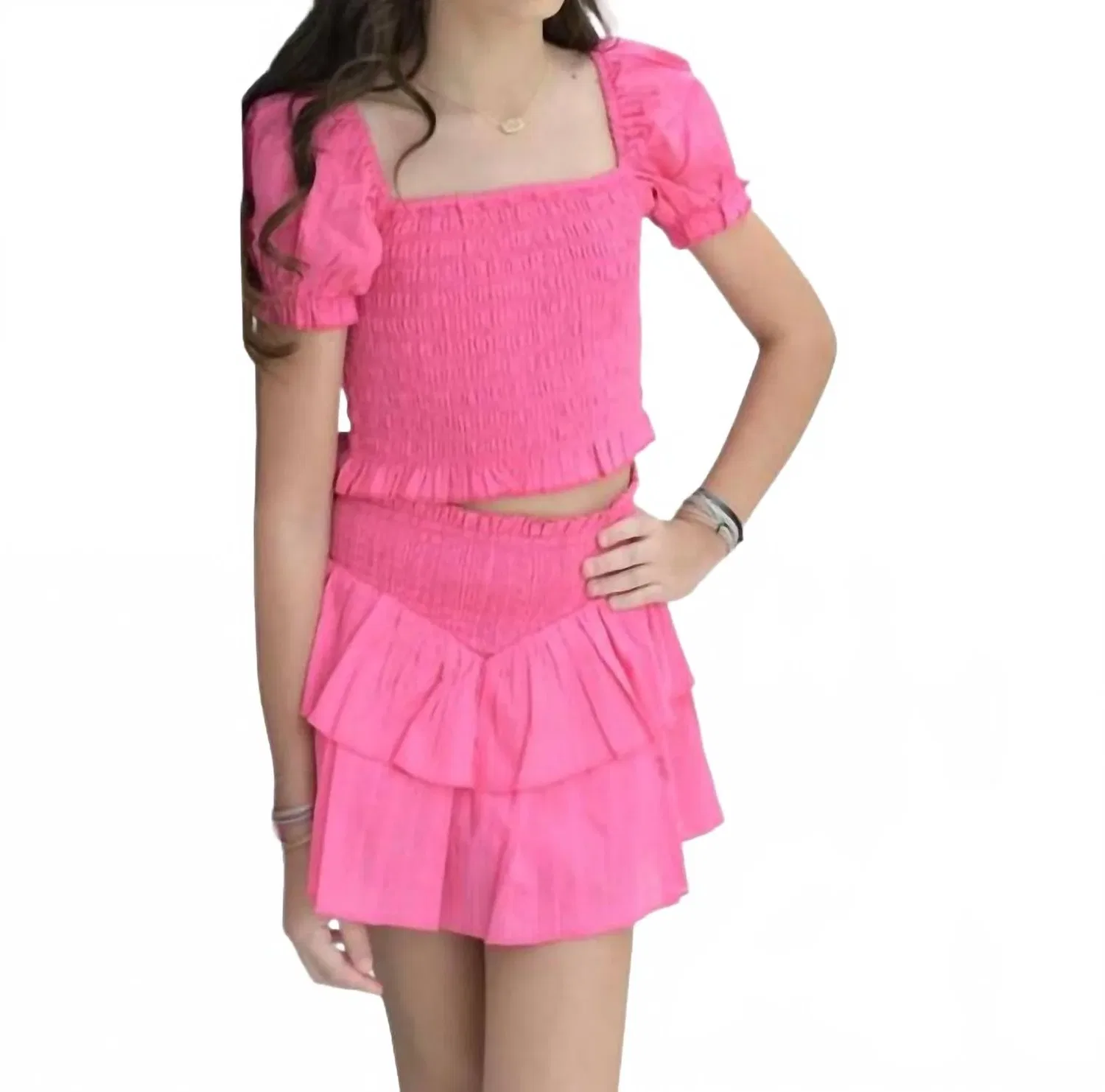 Детская юбка с принтом Brooke Print KatieJnyc, Neon Pink