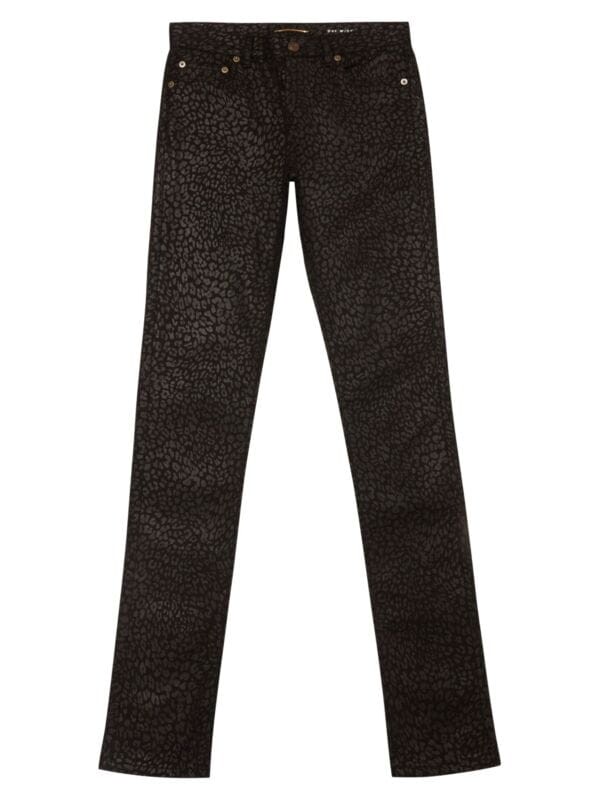 

Джинсы Cкинни Saint Laurent со средней посадкой и леопардовым принтом, черный