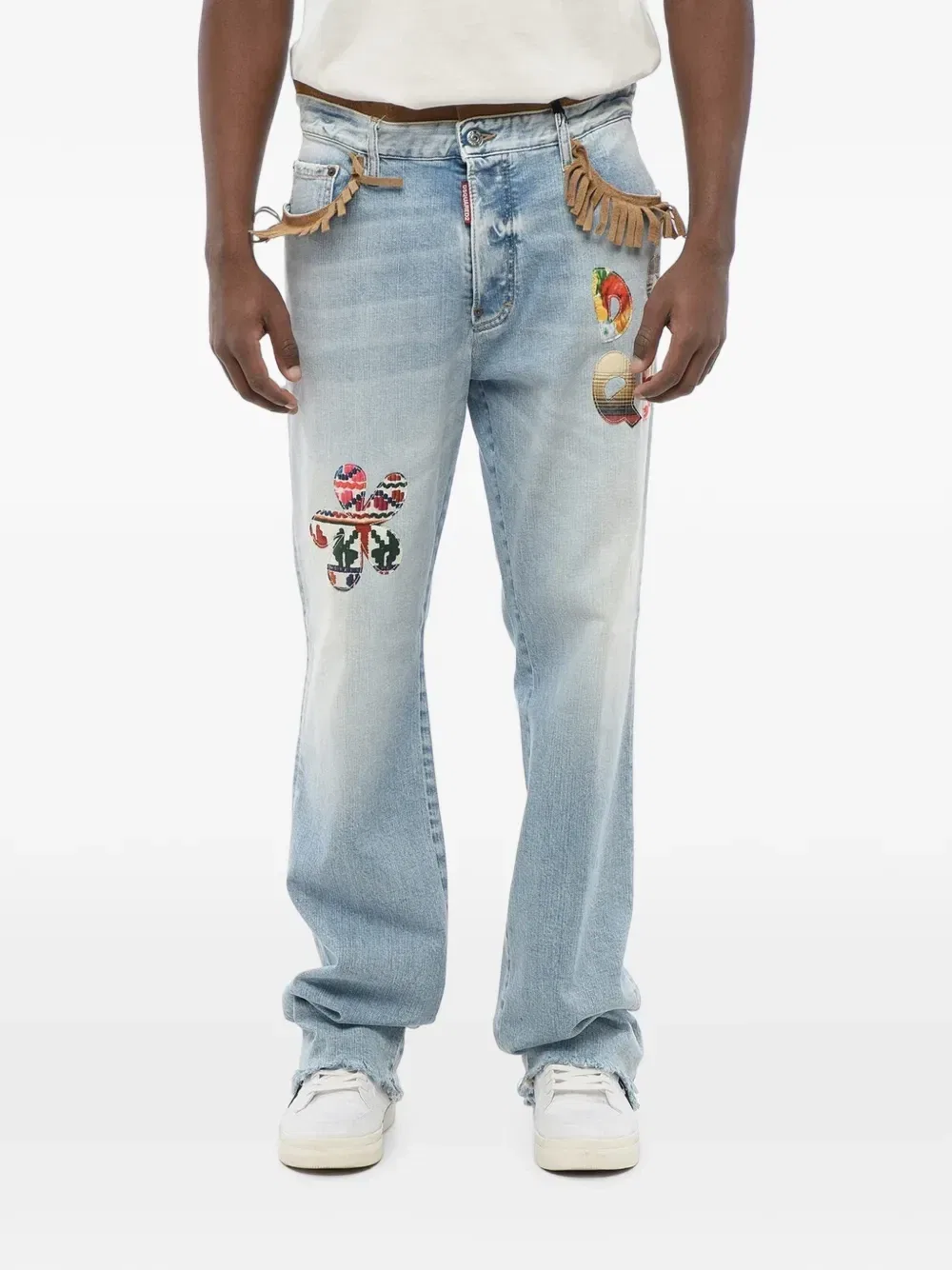 Джинсы с бахромой и лоскутным узором Dsquared2, синий