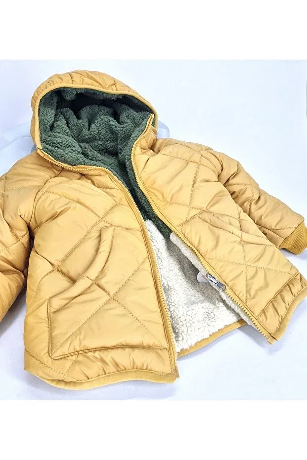 Детское пальто для мальчиков двустороннее на молнии Evitle, Yellow — фото 2