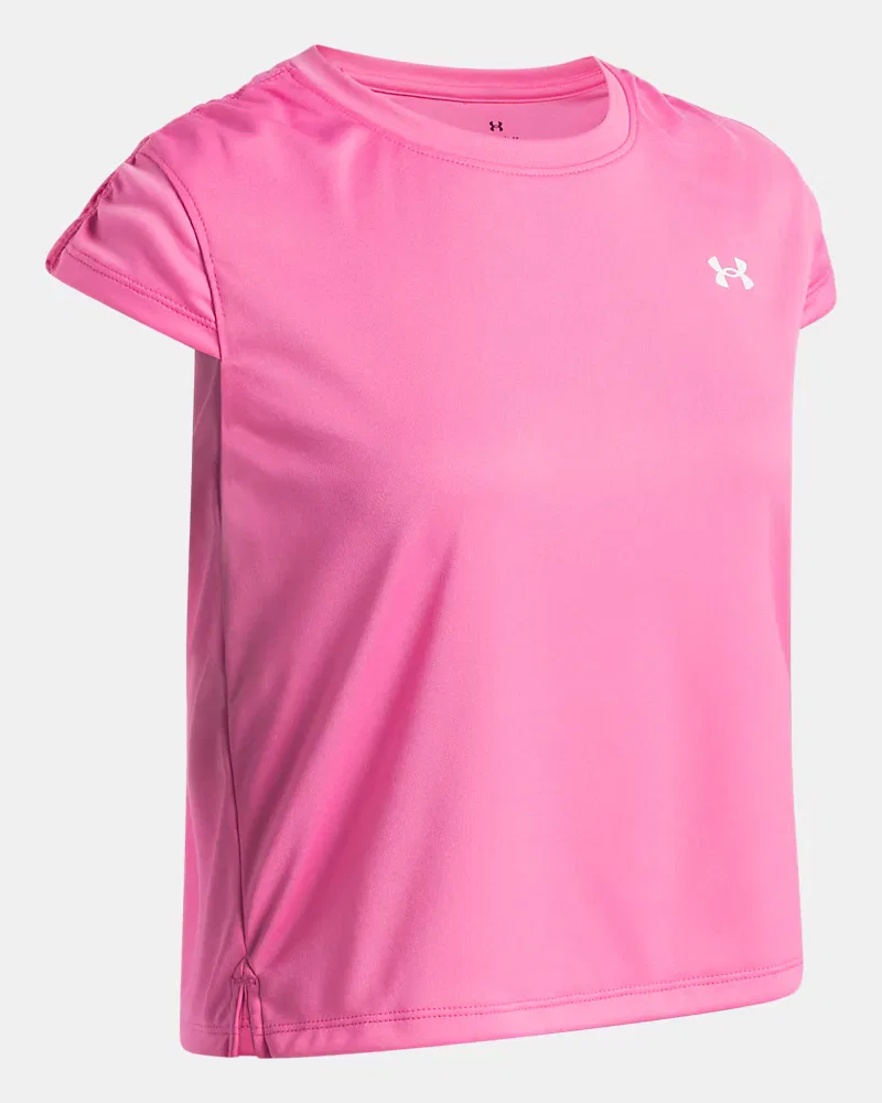 Футболка для девочек с драпировкой по боку UA Tech Ruched UnderArmour, Pink Frenzy/White — фото 3