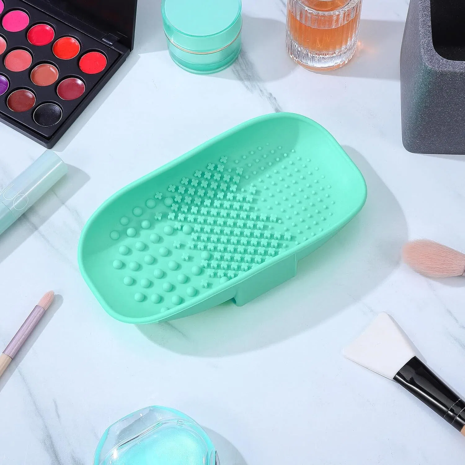 Щетка для очистки кистей Silicone Brush Cleaning Pad, NUOBESTY, 1 шт, 15.2x9x3 см, Зеленый — фото 4