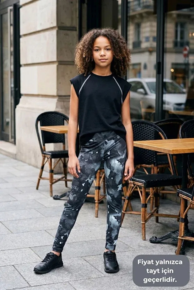 Детские спортивные леггинсы для девочек с принтом Wildly Patterned Colorinas, Black — фото 2