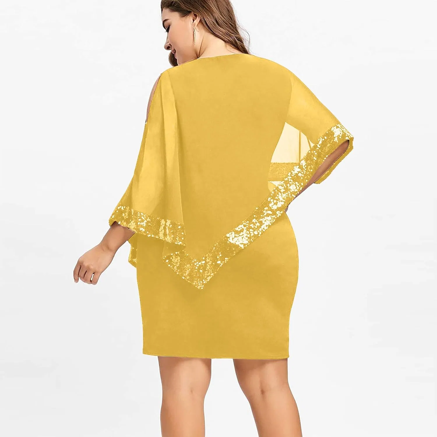 Женское вечернее платье с пайетками Cold Shoulder Bodycon, Yellow — фото 4