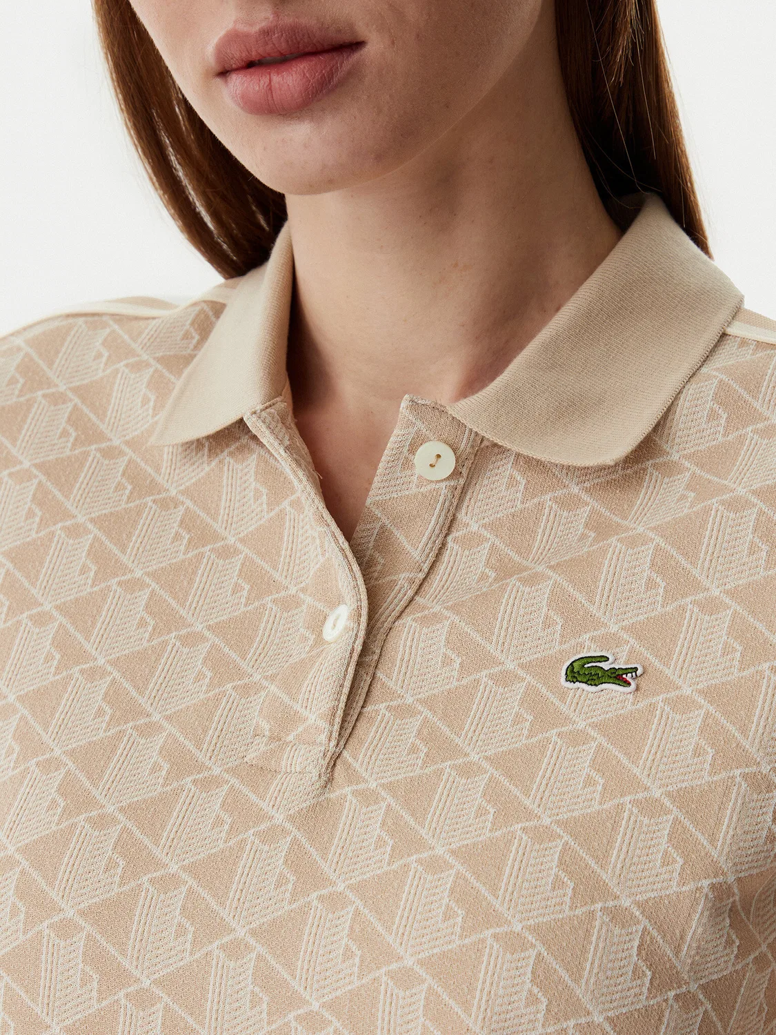 Женское поло приталенного кроя Lacoste, светло-бежевый — фото 4