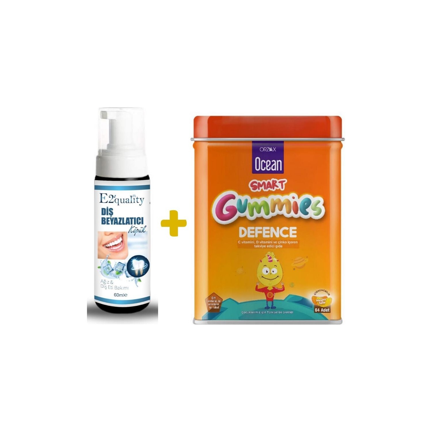 

Отбеливающая пена для зубов Orzax E2' Quality + Добавка Orzax Ocean Smart Gummies Defense, 64 штуки