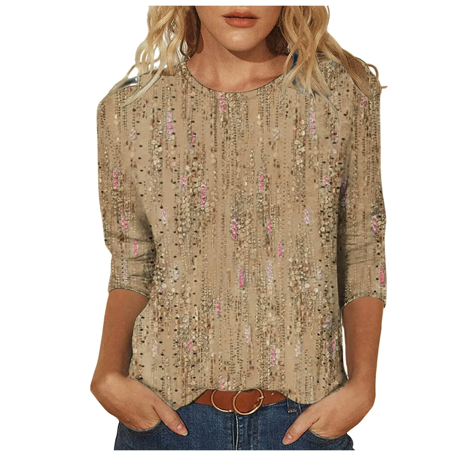 Женская блузка с длинным рукавом Plaid Shirt 3/4 Sleeves, B-khaki