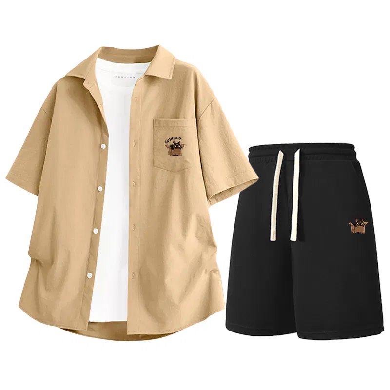 Детский комплект спортивной одежды с принтом Tonlion, Khaki+Black