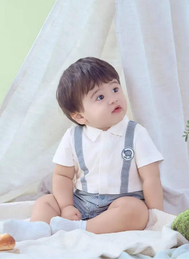 Боди-комбинезон с имитацией рубашки и подтяжек, модель Faux Suspenders, Dave & Bella, синий — фото 2