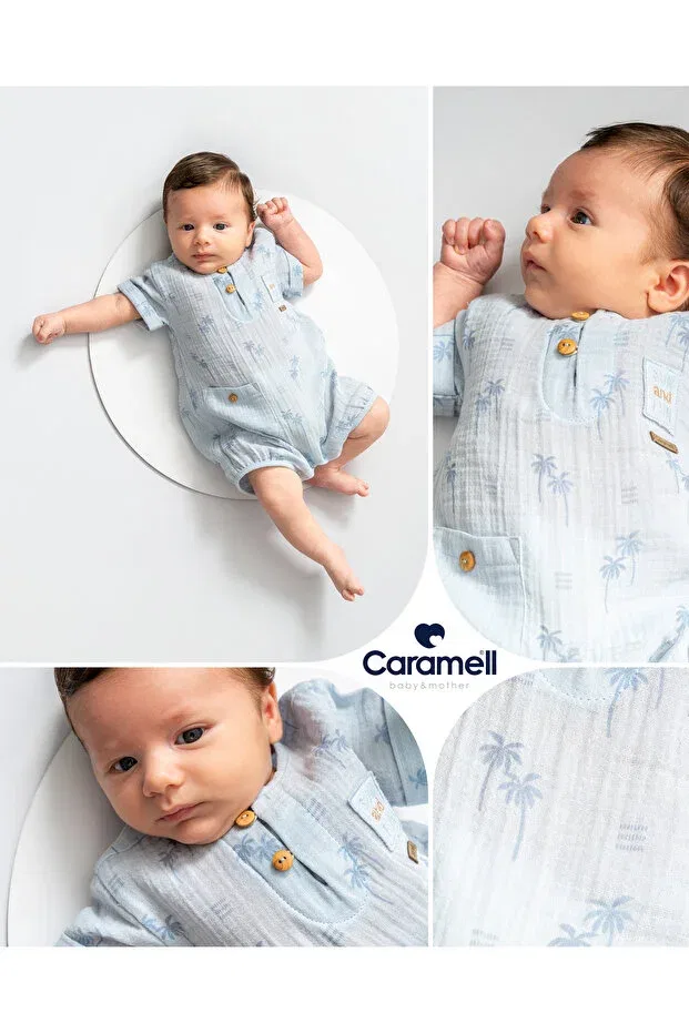 Детский комбинезон для девочек хлопковый Palm Tree Patterned Caramell, Blue — фото 2