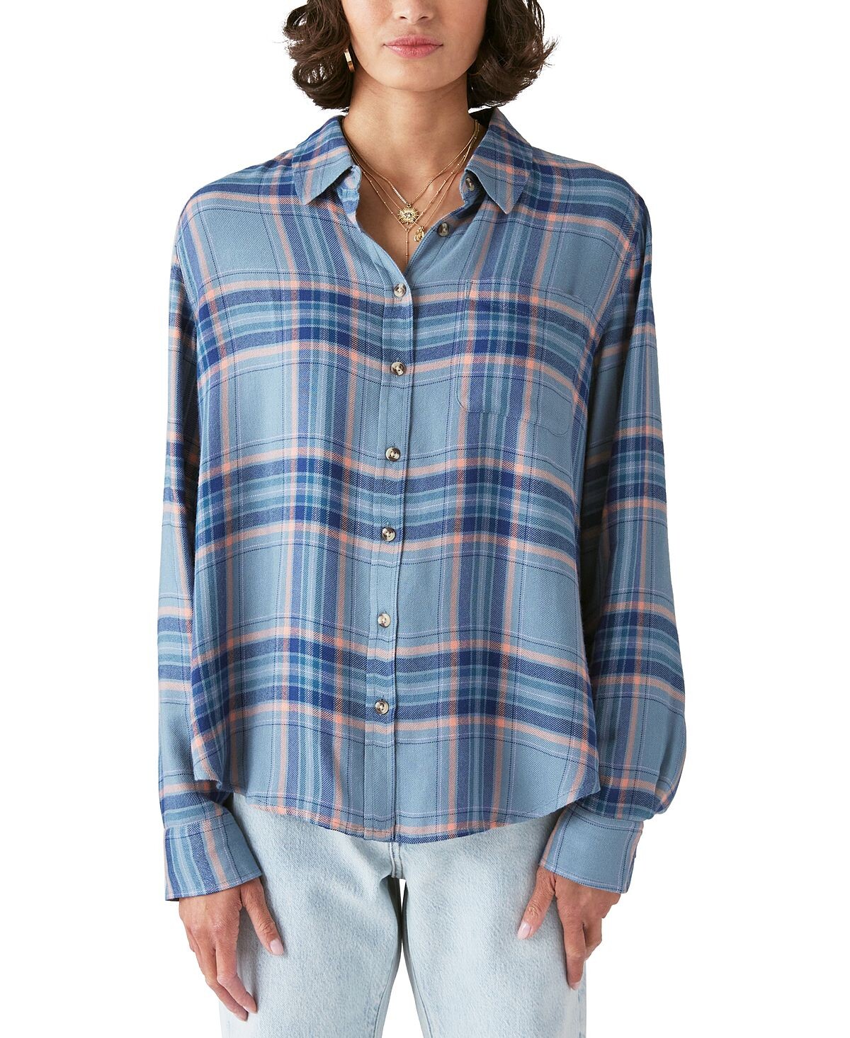 Женская клетчатая рубашка бойфренда на пуговицах Lucky Brand, мульти — фото 2