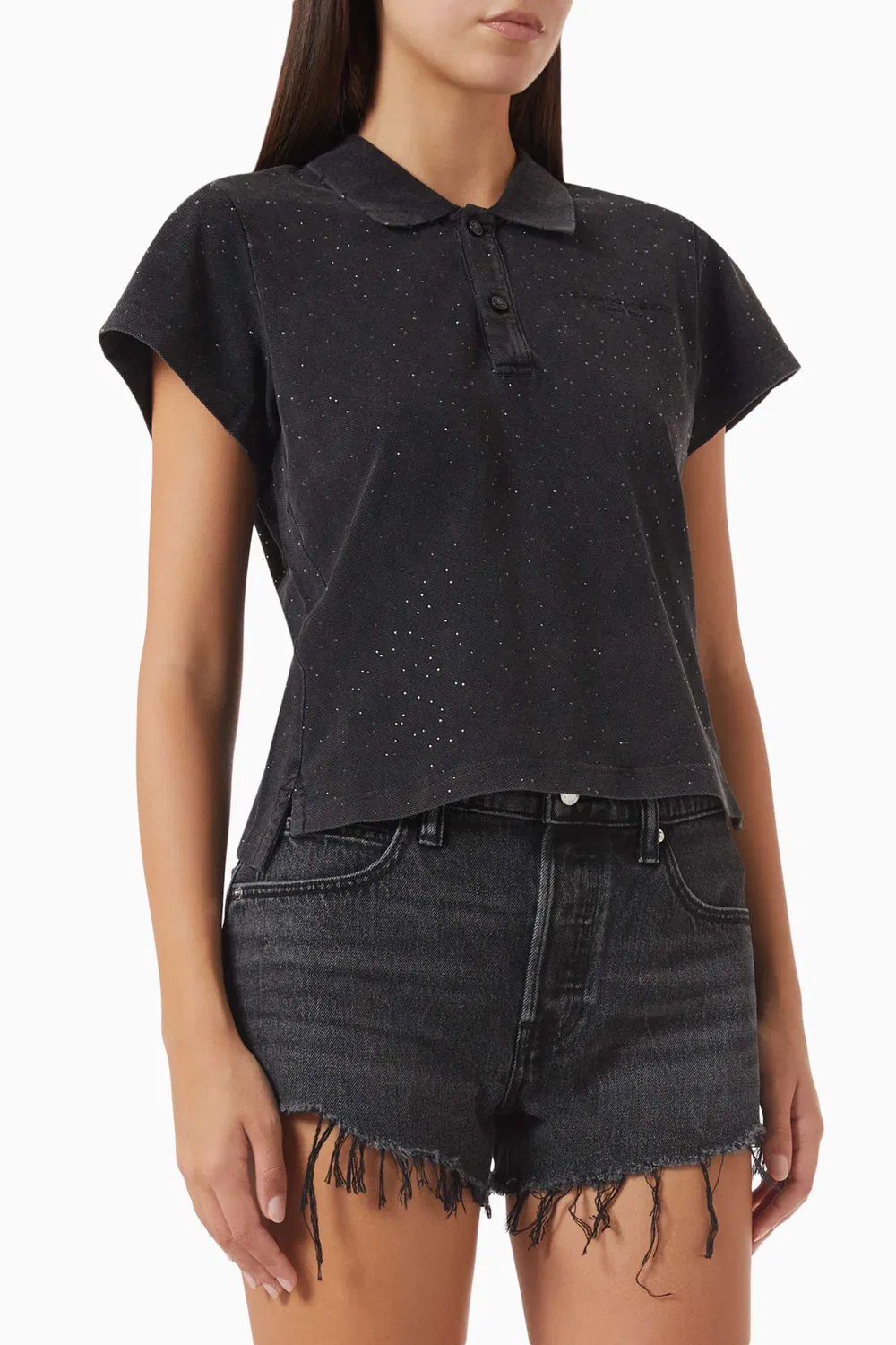 Футболка поло хлопковая Crystal Polo Shirt Alexander Wang, черный