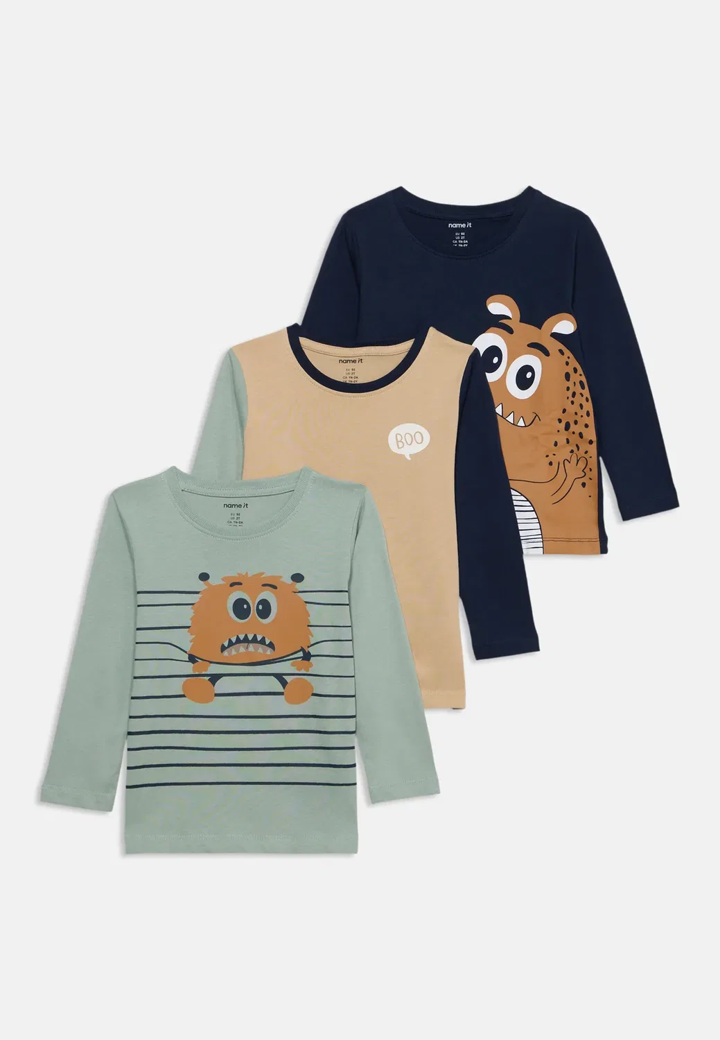 Nmmniko 3 pack - футболка с длинными рукавами Name It, Navy Blazer/Green Milieu/Sesame — фото 2