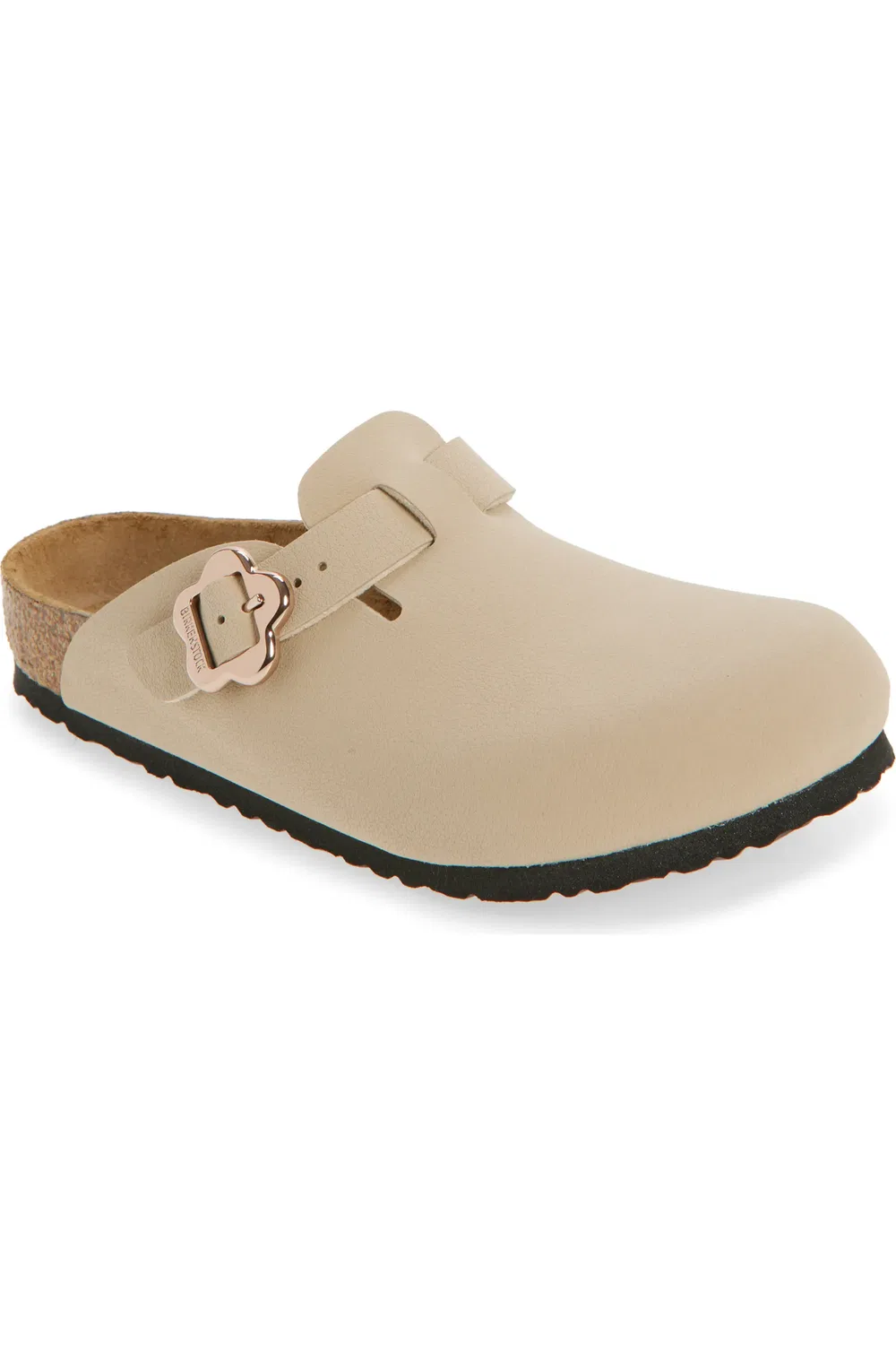 Детские сабо с цветочной пряжкой на контурной стельке Boston Birkenstock, бежевый