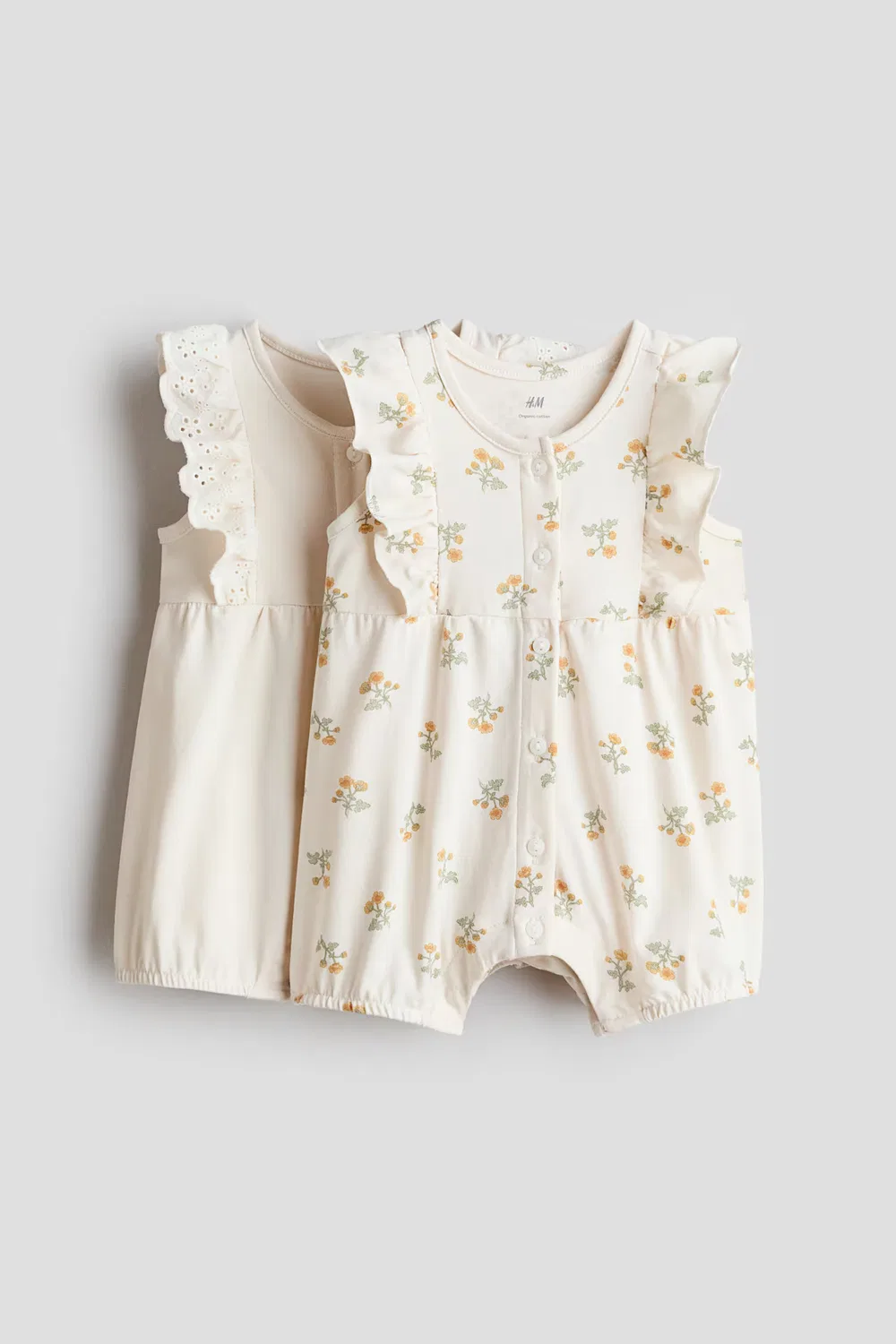 Комплект из двух комбинезонов с оборками H&M, Cremefarben/Geblümt