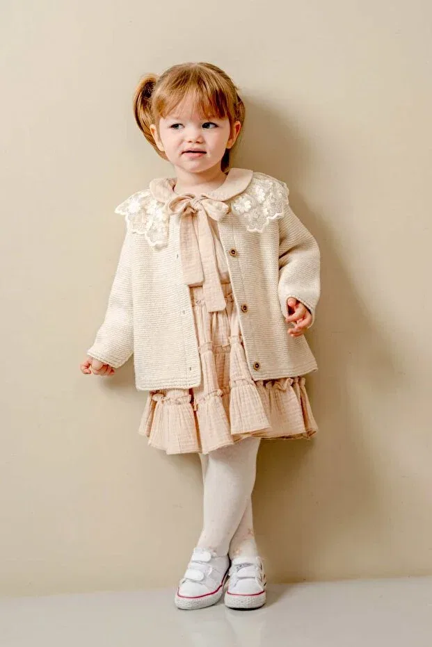 Детский комплект для девочек с вязаным кардиганом и юбкой Jnf Kids, Beige — фото 2