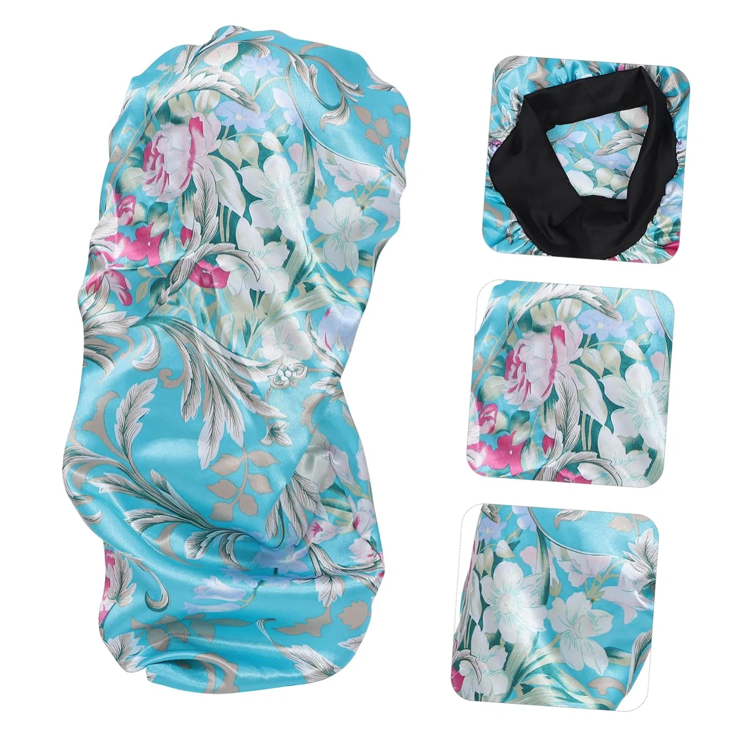 Шапочка для душа Satin Sleep Cap, VALICLUD, синяя с цветочным узором, 45 г — фото 3