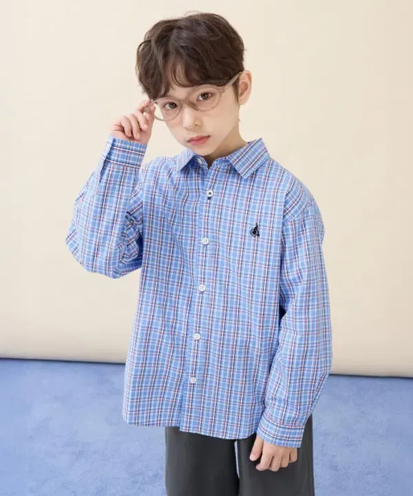 Классическая рубашка в клетку, Beanpole Kids, синий