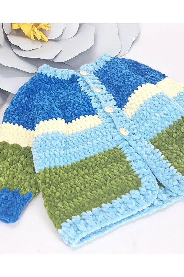 Детский кардиган для мальчиков вязаный Hand knitted velvet boy's cardigan Evitle, Multicolor — фото 4