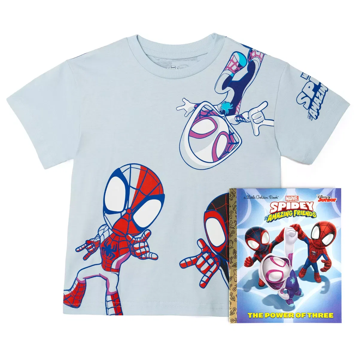 Детский комплект футболки с коротким рукавом и книги Marvel Spidey and His Amazing Friends, Light Blue