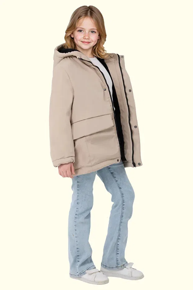 Детское пальто для девочек с капюшоном Sports girl sports coat Freemen, Stone