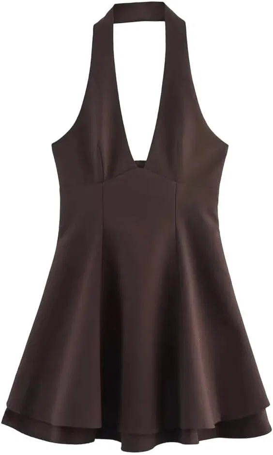 Женское короткое платье с бантом French Style, Brown