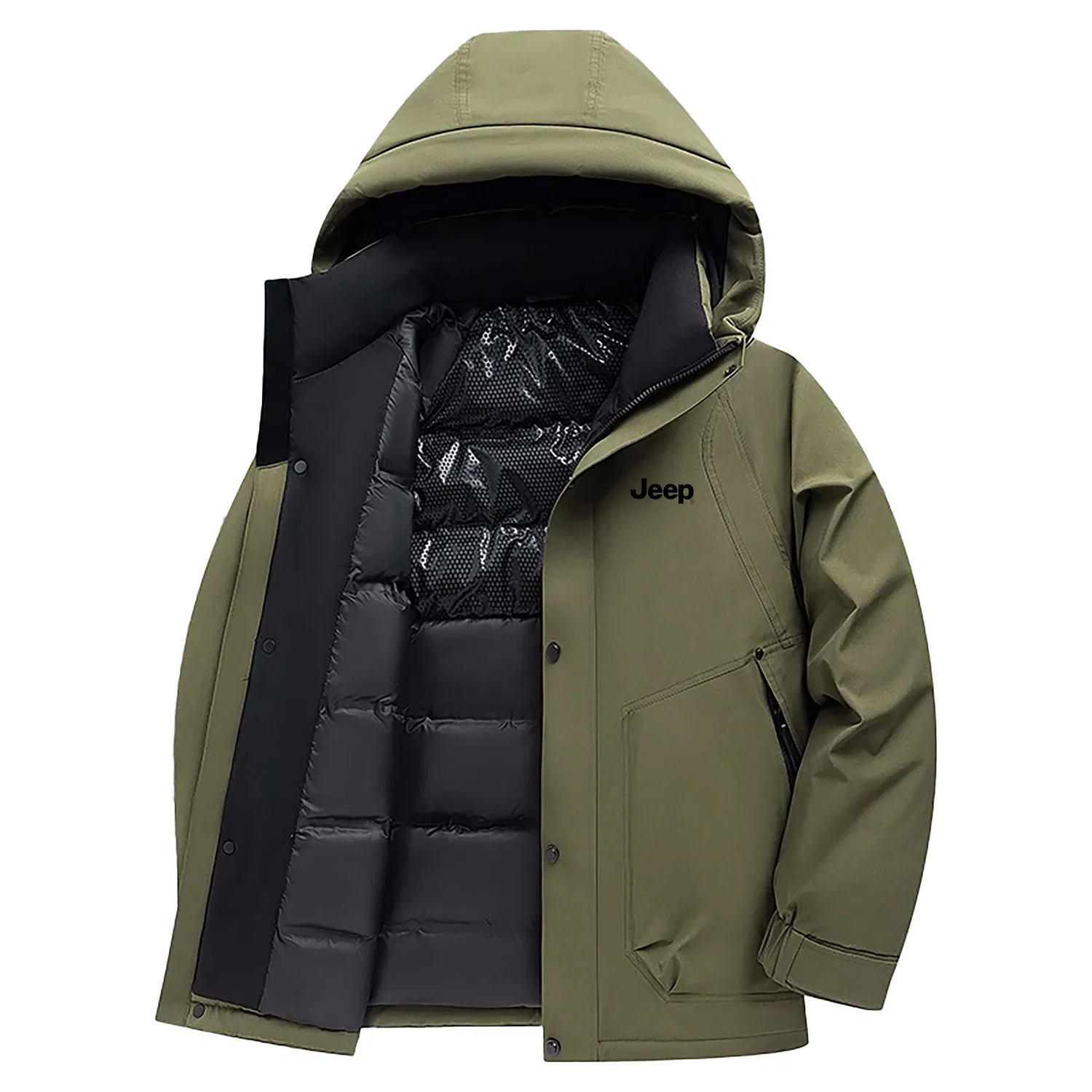Детский пуховик с капюшоном легкий Jeep, Army Green