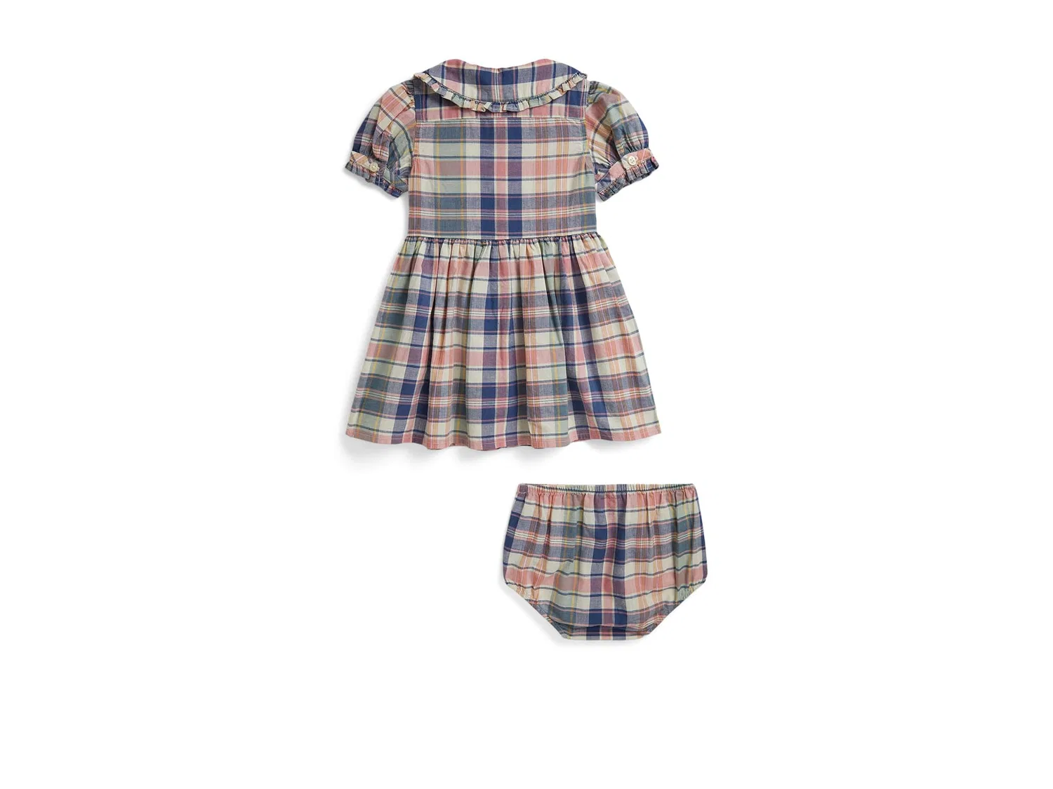 Хлопковое платье-рубашка в клетку и панталоны (для младенцев) Polo Ralph Lauren Kids, Earth Blue/Pink Multi — фото 2